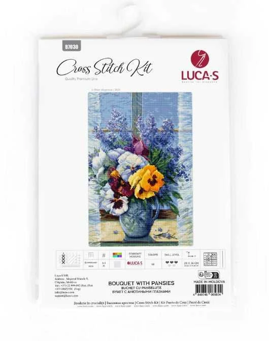luca S Siuvinėjimo kryželiu rinkinys "Puokštė su našlaitėmis" 25x36cm SB7030
