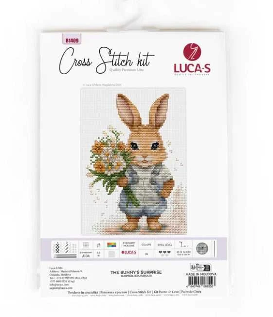 luca S Skaičiuojamo kryžminio dygsnio rinkinys "The Bunny's Surprise" 10x14cm SB1409