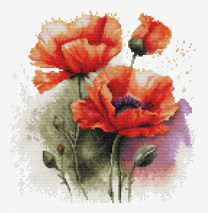 luca S Skaičiuojamas kryželių siuvinėjimo rinkinys "Aguonų žiedai" 21x21cm SB7024