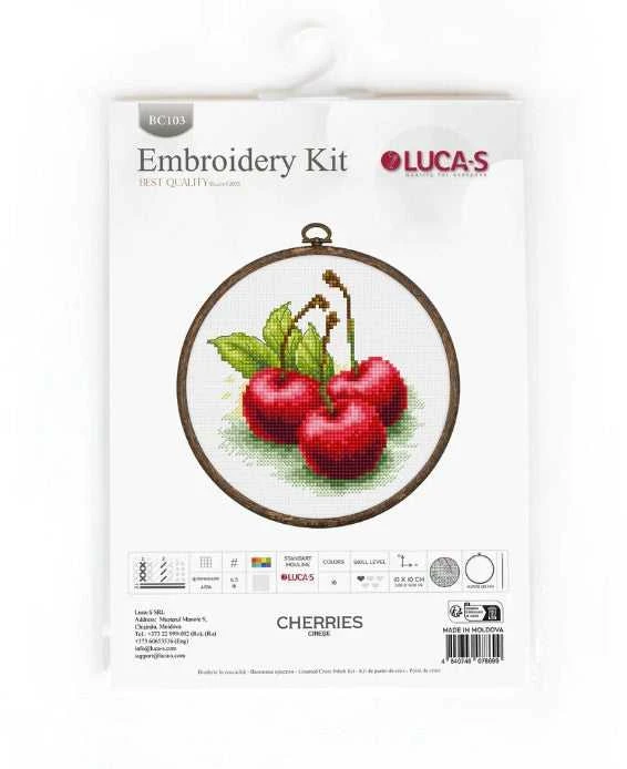 luca S Siuvinėjimo kryželiu rinkinys su lankeliu "Vyšnios" 10x10cm SBC103