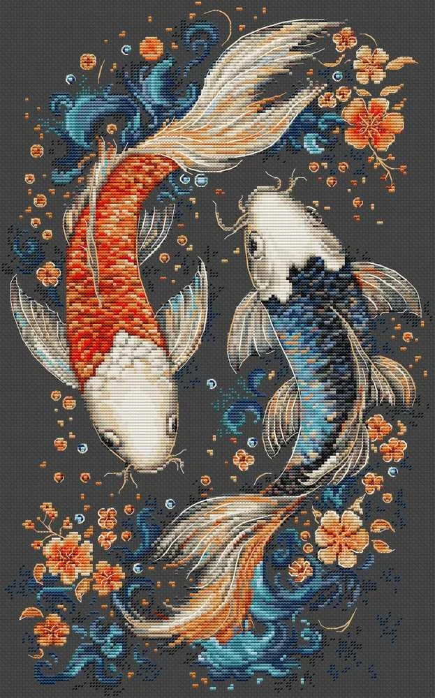 luca S Kryželiu siuvinėjimo rinkinys „Dvi magiškos žuvys“, 23×38 cm