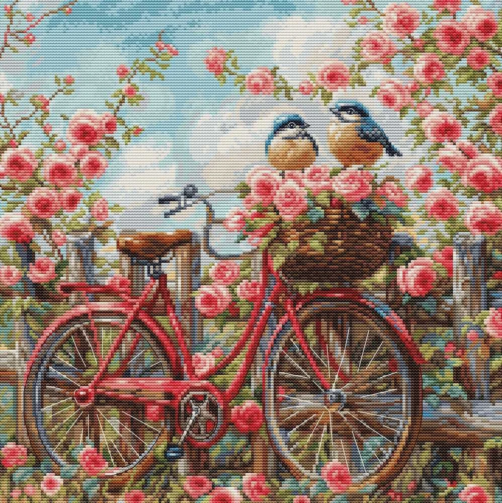luca S Kryželio siuvinėjimo rinkinys Dviratis su rožėmis 29x29 cm SBU5061