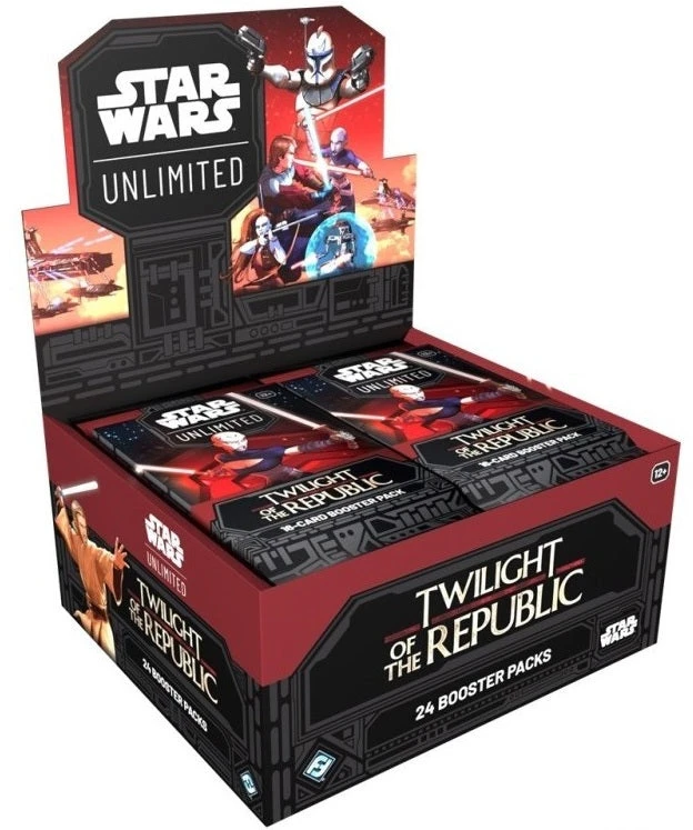 Lucasfilm Kolekcionuojamų Kortelių Žaidimas - Star Wars: Unlimited TCG Twilight of the Republic Booster Box Set 24 Pakeliai, 9 Įprastos Kortelės, 3 Neįprastos Kortelės, 1 Retas Kortelė, 1 Lyderis, 1 Bazė/Žetonas, 1 Folijos Kortelė