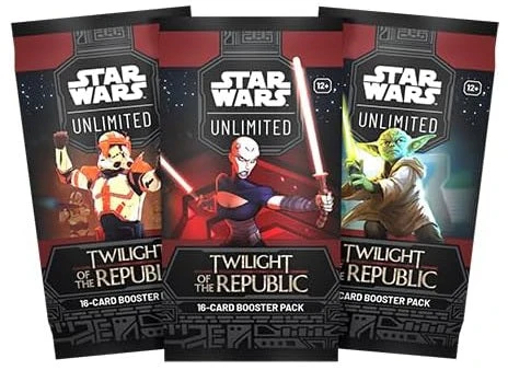 Lucasfilm Kolekcionuojamų Kortelių Žaidimas - Star Wars: Unlimited TCG Twilight of the Republic Booster Box Set 24 Pakeliai, 9 Įprastos Kortelės, 3 Neįprastos Kortelės, 1 Retas Kortelė, 1 Lyderis, 1 Bazė/Žetonas, 1 Folijos Kortelė
