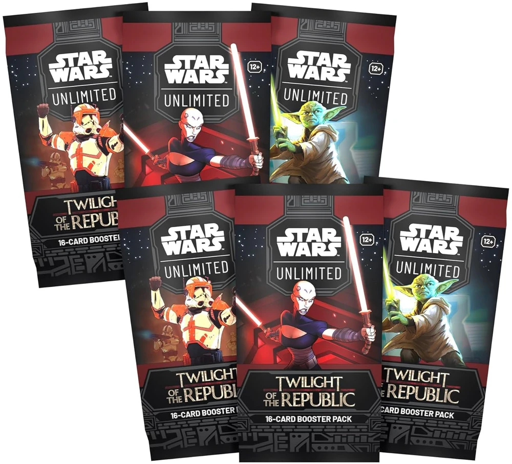 Lucasfilm Kolekcionuojamų Kortelių Žaidimas - Star Wars: Unlimited TCG Twilight of the Republic Booster Box Set 24 Pakeliai, 9 Įprastos Kortelės, 3 Neįprastos Kortelės, 1 Retas Kortelė, 1 Lyderis, 1 Bazė/Žetonas, 1 Folijos Kortelė