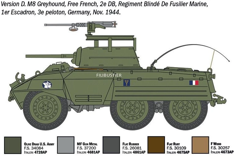 M8 Greyhound / M20 šarvuočio plastikinis modelis 1/72 Italeri