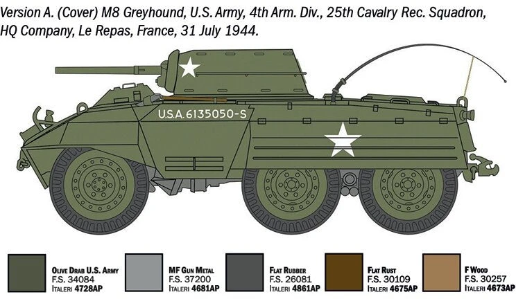 M8 Greyhound / M20 šarvuočio plastikinis modelis 1/72 Italeri