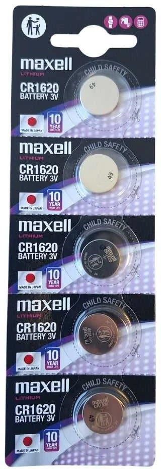 Maxell CR1620 ličio baterijos laikrodžiams ir raktams, 5 vnt.