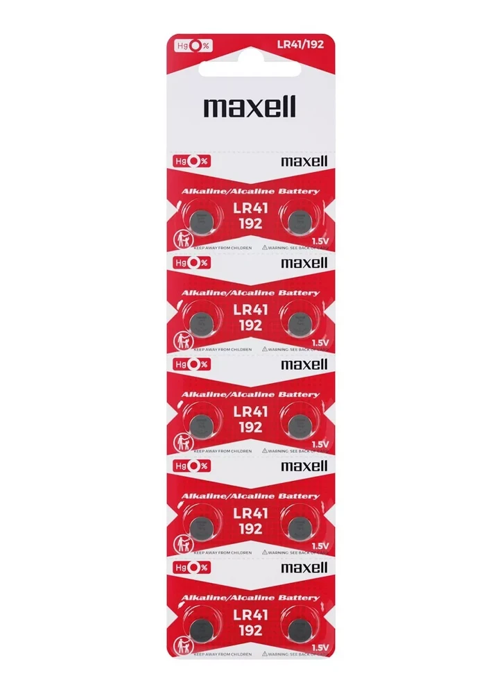 Maxell LR41 (AG3) 3V šarminės mygtukinės baterijos, 10 vnt.
