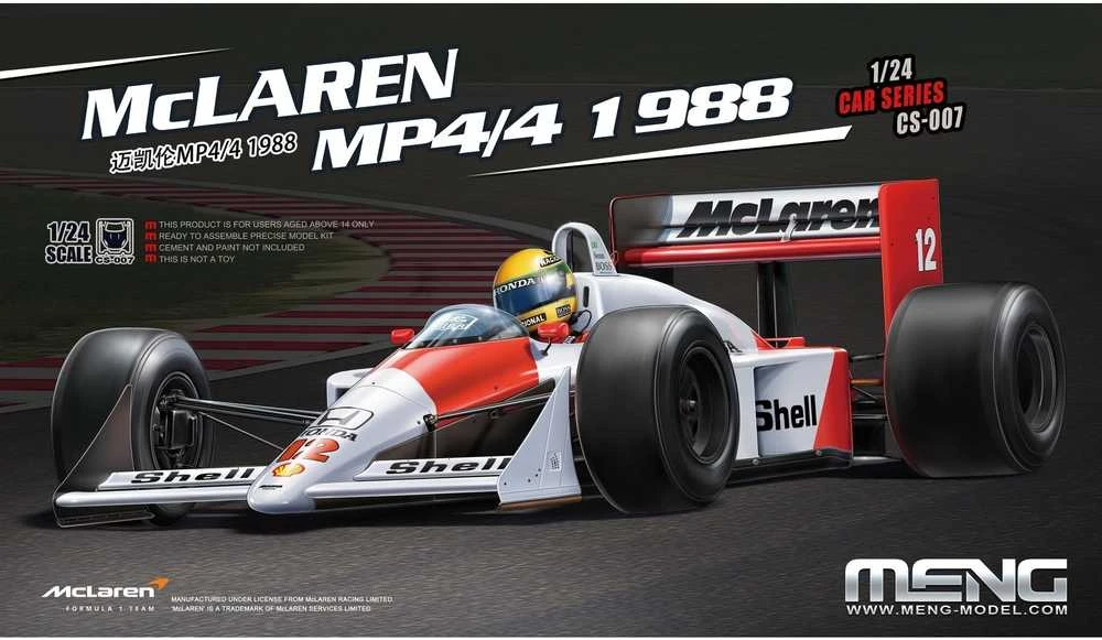 Meng Model McLaren MP4/4 1988 F1 bolidas, plastikinis modelis 1/24