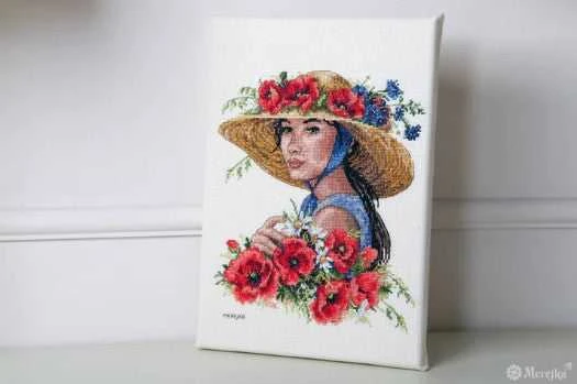 Merejka Kryželių siuvinėjimo rinkinys "Gėlėta kepurėlė" 21x25 SK250