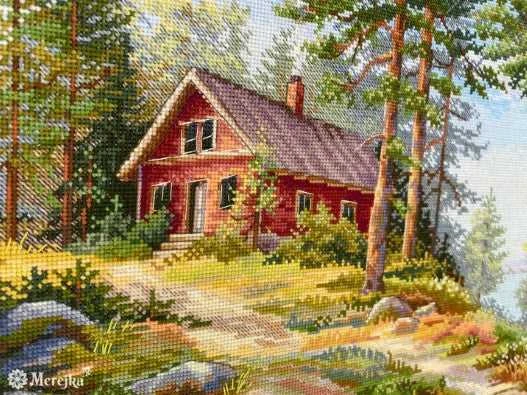 Merejka Kryželiu siuvinėjimo rinkinys „Raudona trobelė miške“ 30x39,5 SK254