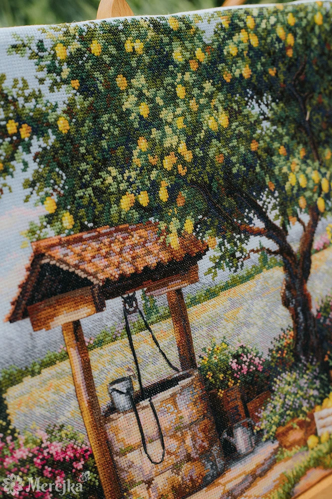 Merejka Kryželių siuvinėjimo rinkinys „Po citrinmedžiu“ 39×30 cm, DMC