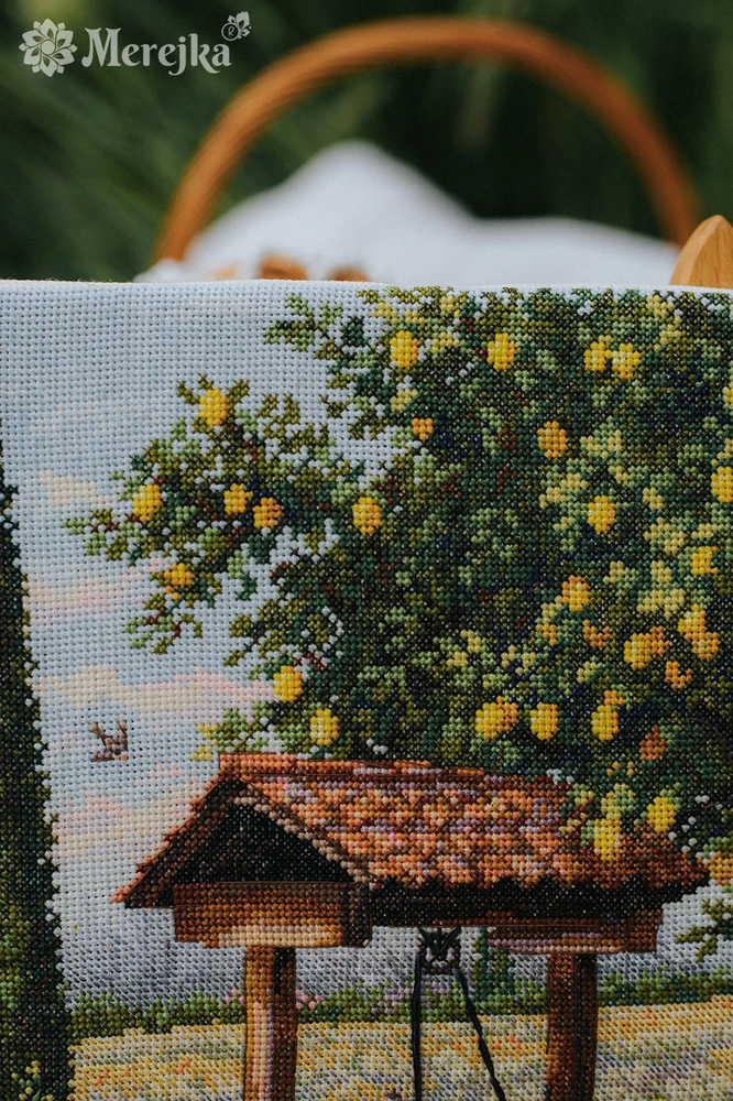 Merejka Kryželių siuvinėjimo rinkinys „Po citrinmedžiu“ 39×30 cm, DMC