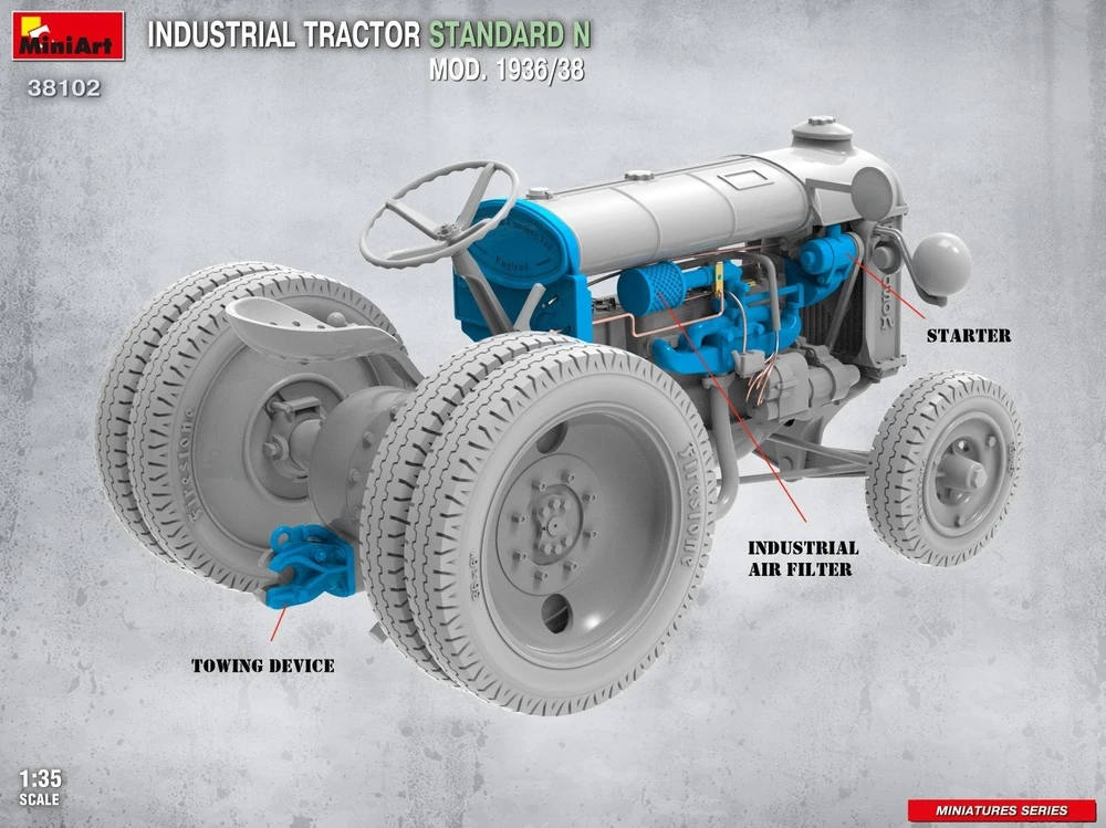 MiniArt Fordson N 1936/38 pramoninis traktorius 1/35 plastikinis modelis