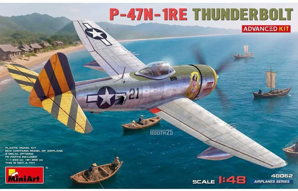 Miniart P-47N-1RE Thunderbolt lėktuvas, plastikinis 1/48 rinkinys