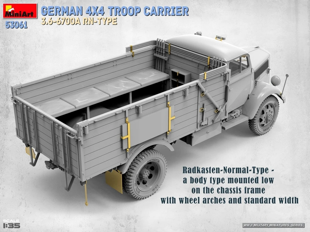 MiniArt vokiečių 4x4 karių transporteris 3.6-6700A RN-Type, modelis 1/35, 53061