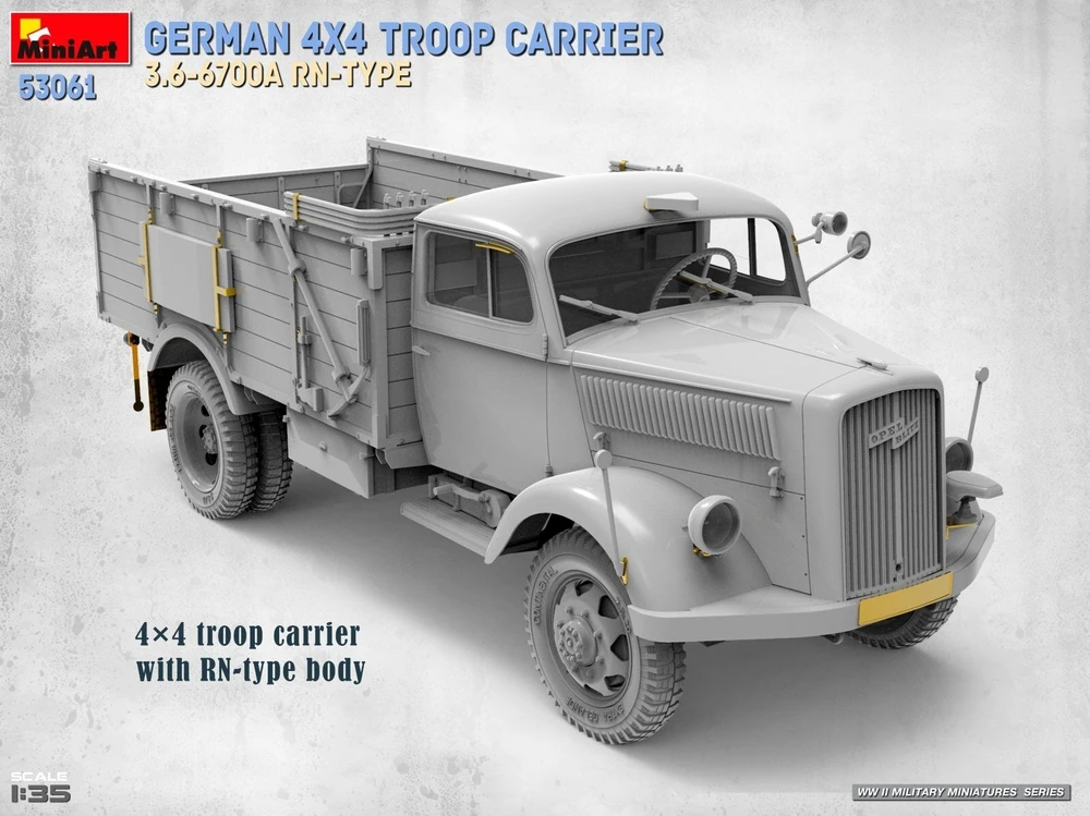 MiniArt vokiečių 4x4 karių transporteris 3.6-6700A RN-Type, modelis 1/35, 53061
