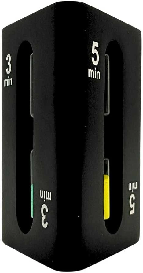 Mirtop 3-in-1 smėlio laikmatis 1–3–5 min, juodas MDF kubas, modernus interjerui