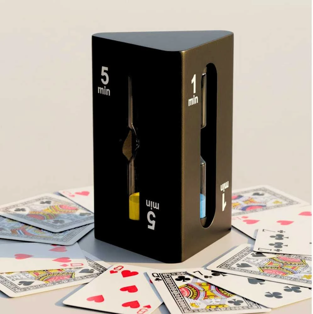 Mirtop 3-in-1 smėlio laikmatis 1–3–5 min, juodas MDF kubas, modernus interjerui