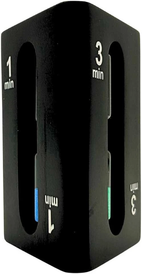 Mirtop 3-in-1 smėlio laikmatis 1–3–5 min, juodas MDF kubas, modernus interjerui