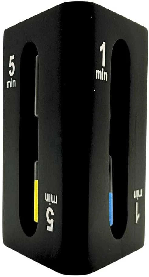 Mirtop 3-in-1 smėlio laikmatis 1–3–5 min, juodas MDF kubas, modernus interjerui