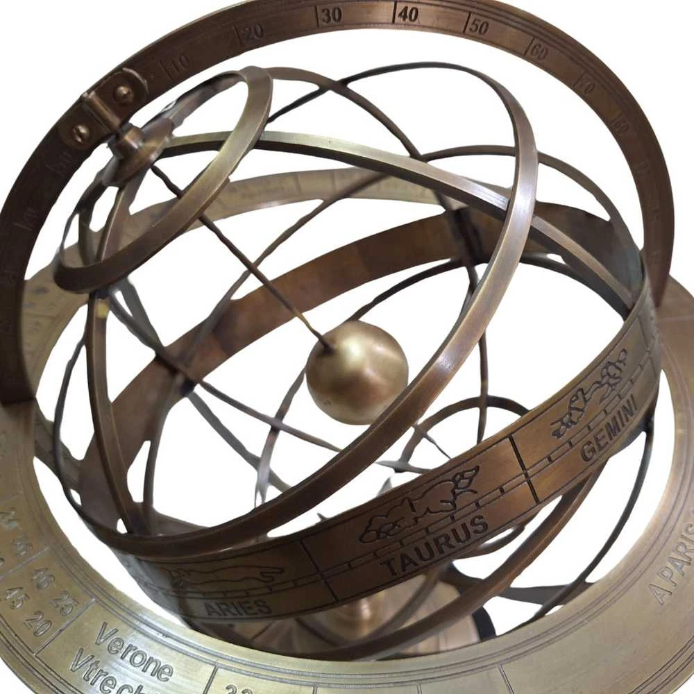Mirtop Didelė sendinto žalvario armilijinė sfera – prabangi biuro dekoracija