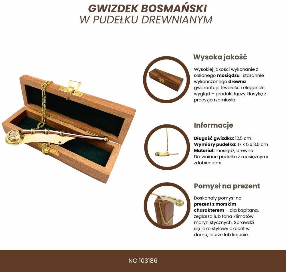 Mirtop Žalvarinis bocmano švilpukas medinėje dėžutėje – jūrinė dovana