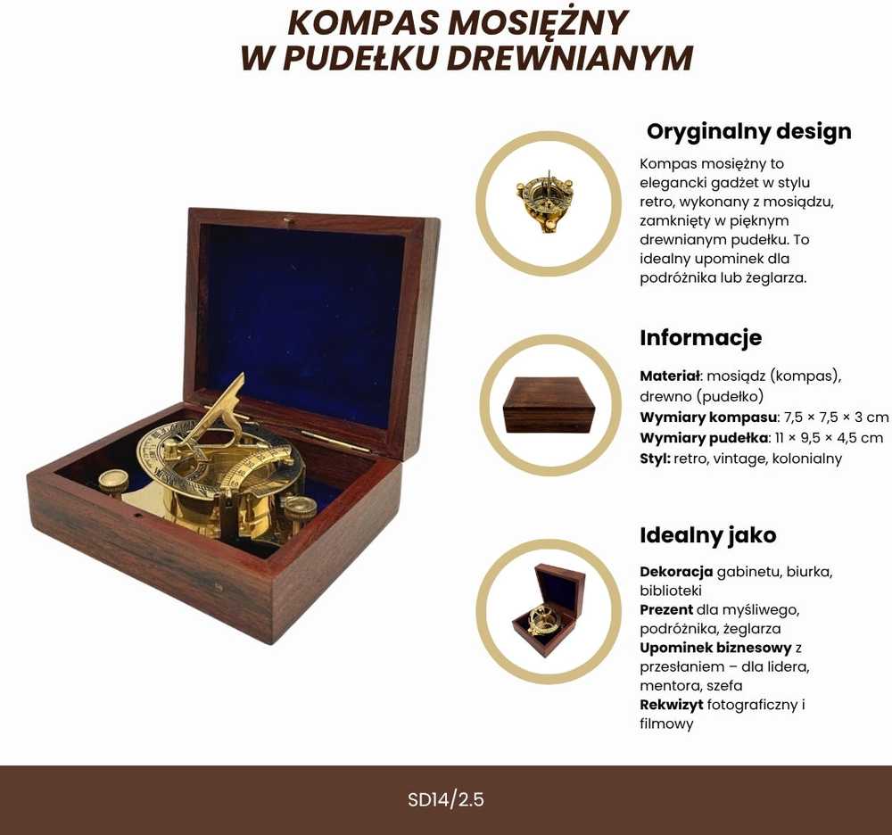 Mirtop Žalvarinis retro kompasas medinėje dėžutėje – dovana keliautojui ir jūreiviui