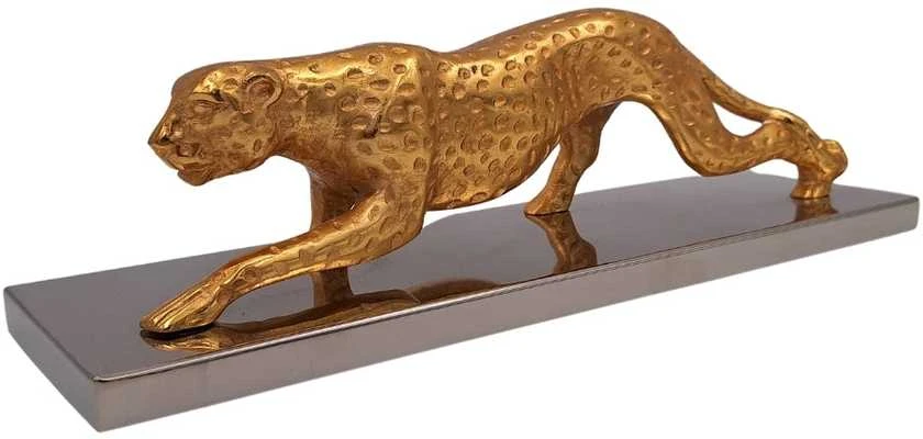 Mirtop Auksinė leopardo figūrėlė su sidabriniu pagrindu – prabangi interjero detalė