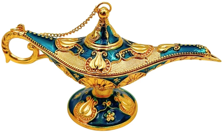 Mirtop Dekoratyvinė Aladino lempa iš metalo – tamsiai mėlyna su auksu, 12 cm