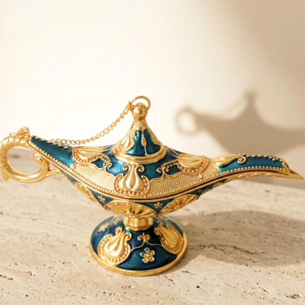 Mirtop Dekoratyvinė Aladino lempa iš metalo – tamsiai mėlyna su auksu, 12 cm