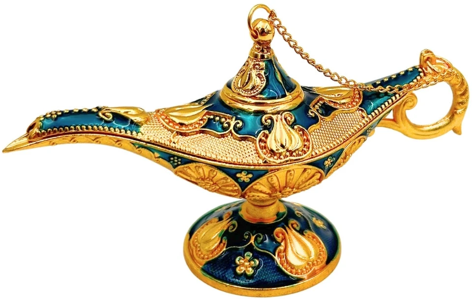 Mirtop Dekoratyvinė Aladino lempa iš metalo – tamsiai mėlyna su auksu, 12 cm