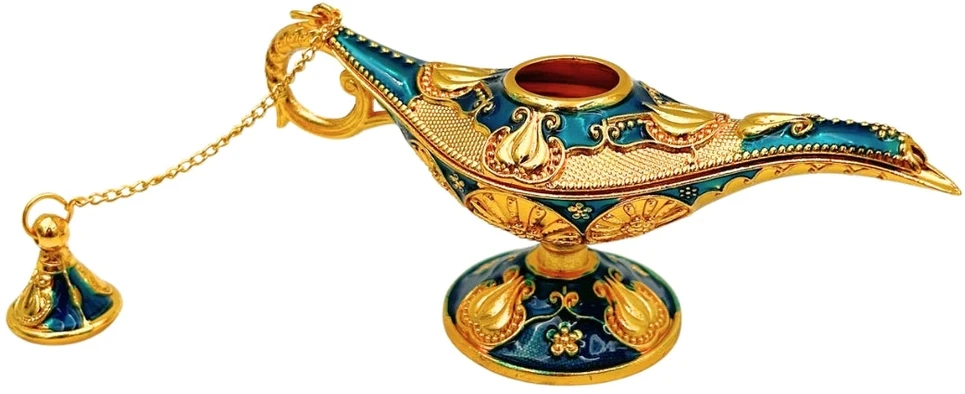 Mirtop Dekoratyvinė Aladino lempa iš metalo – tamsiai mėlyna su auksu, 12 cm
