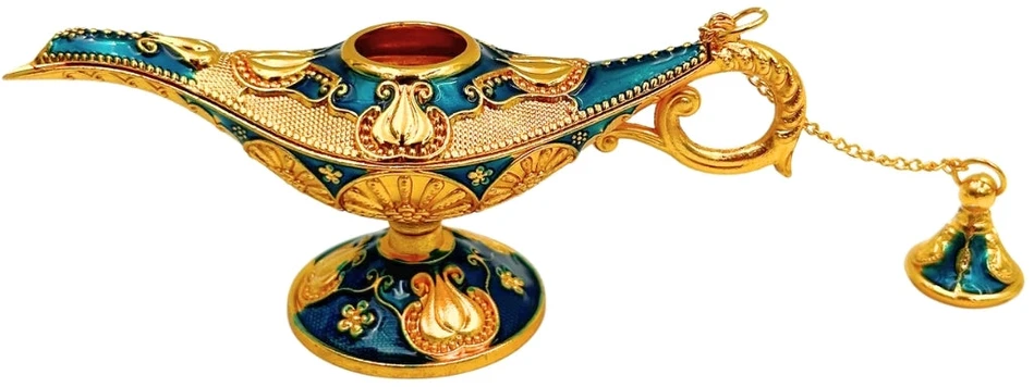 Mirtop Dekoratyvinė Aladino lempa iš metalo – tamsiai mėlyna su auksu, 12 cm