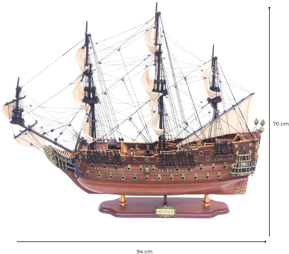 Mirtop Didelis burlaivio HMS Prince modelis 94 cm, rankų darbo