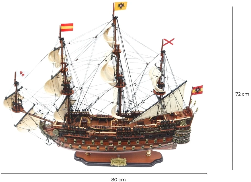 Mirtop Didelis burlaivio San Felipe modelis 80 cm, rankų darbo