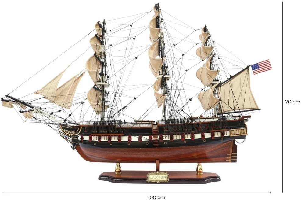 Mirtop Didelis burlaivio USS Constitution modelis 100 cm, rankų darbo