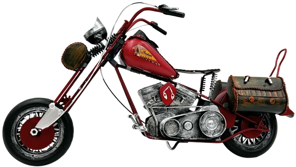 Mirtop Didelis metalinis „Chopper“ motociklo modelis – raudona interjero dekoracija, dovana motociklistui