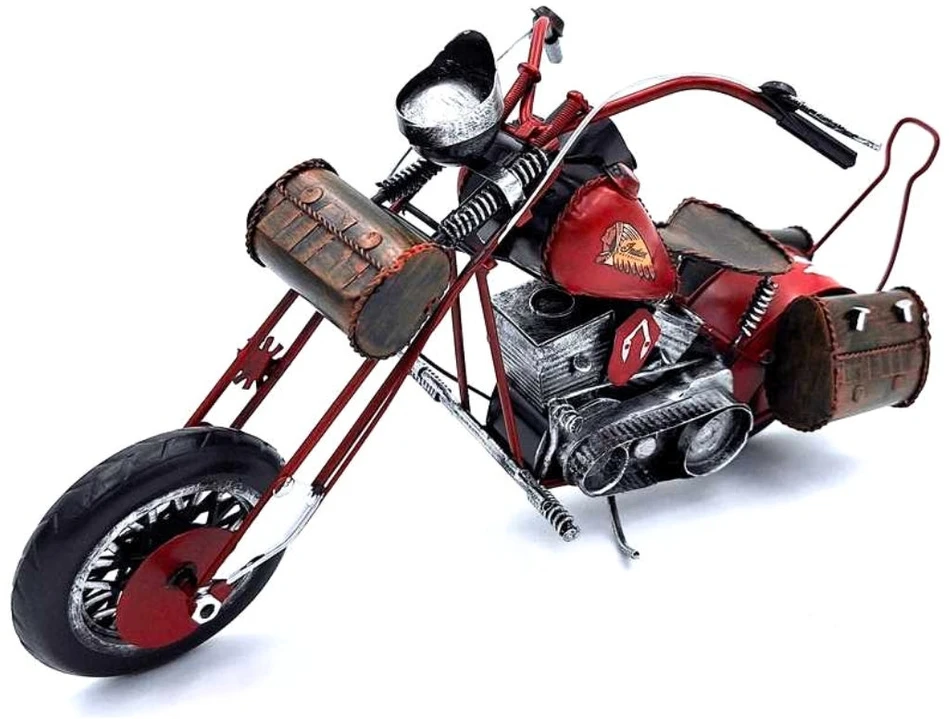 Mirtop Didelis metalinis „Chopper“ motociklo modelis – raudona interjero dekoracija, dovana motociklistui
