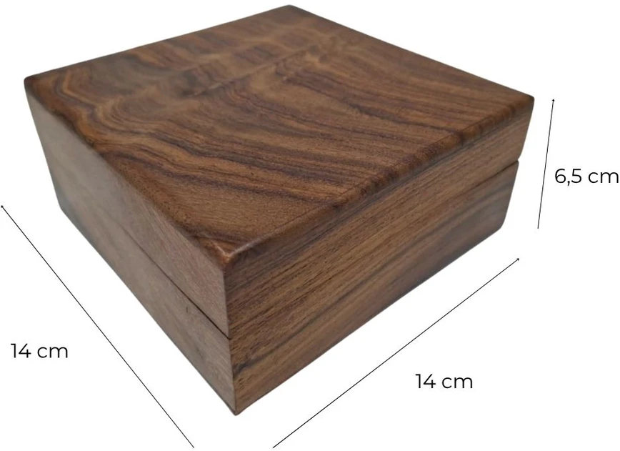 Mirtop Elegantiška medinė dovanų dėžutė su tamsiai mėlynu įdėklu, 14 x 14 x 6,5 cm
