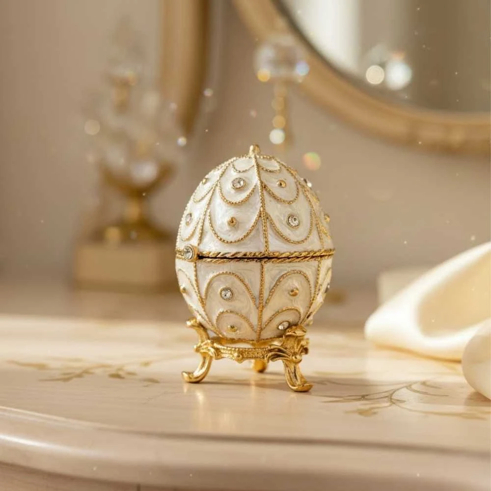 Mirtop Fabergé stiliaus emalinis kiaušinis – juvelyrinė dėžutė su kristalais