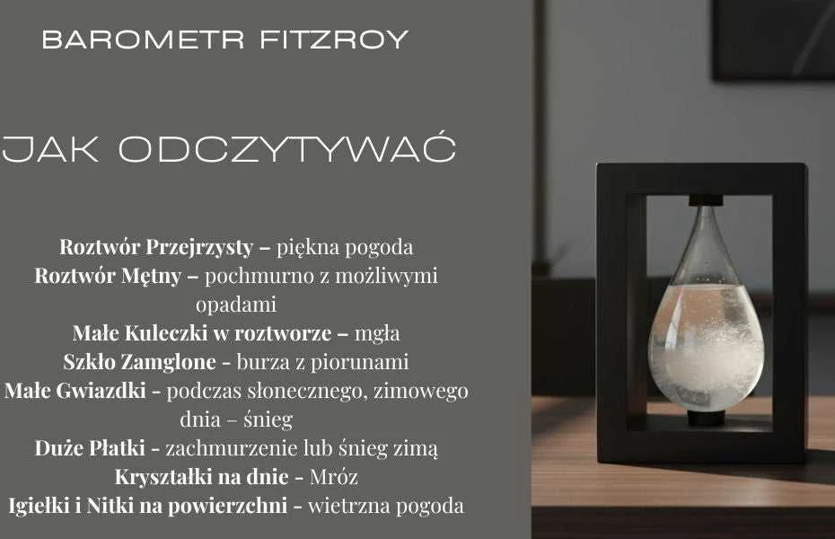 Mirtop Fitzroy audros stiklas lašo formos su mediniu rėmu – orų barometras