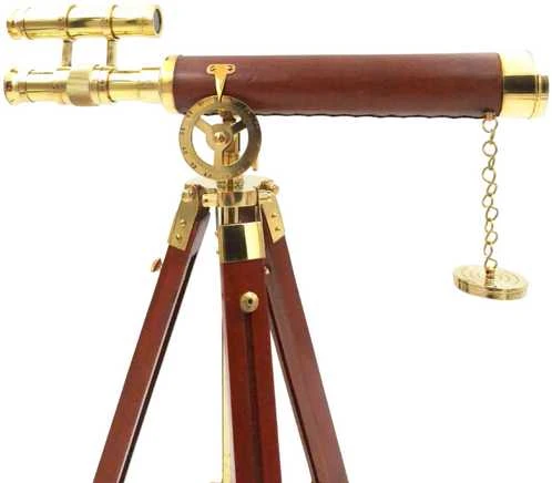 Mirtop Elegantiškas žalvarinis teleskopas ant medinio trikojo, retro jūrinis, 57 cm