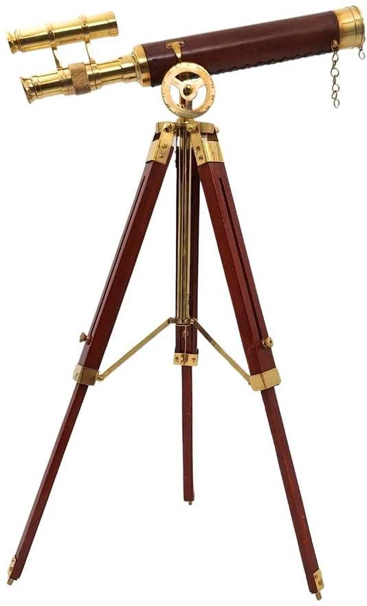 Mirtop Elegantiškas žalvarinis teleskopas ant medinio trikojo, retro jūrinis, 57 cm
