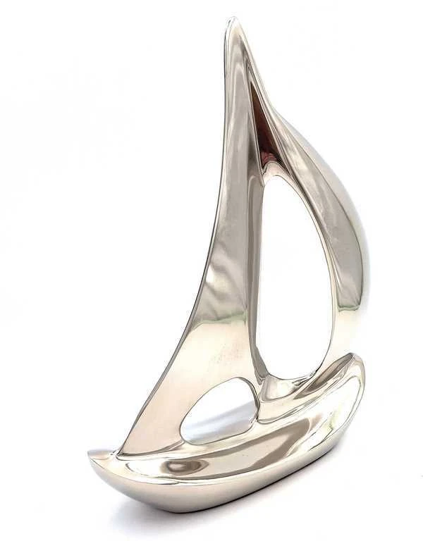 Mirtop Metalinė jachtos dekoracija 36 cm – sidabrinė, jūrinio stiliaus interjerui