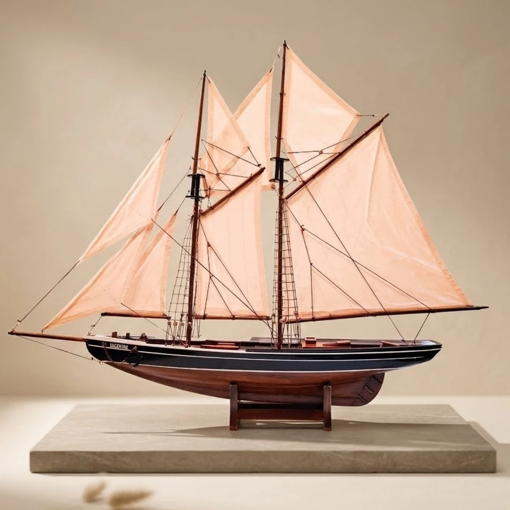 Mirtop Medinis burlaivio „Bluenose“ modelis 78 cm – jūrinių interjerų dekoras