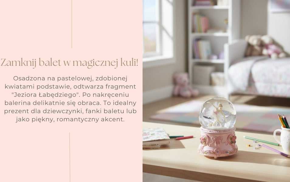 Mirtop Muzikinė dėžutė su šokančia balerina stiklo gaublyje, 15 cm, Gulbių ežeras