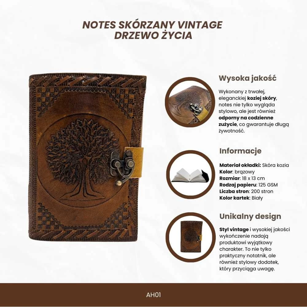 Mirtop Odinė retro užrašinė „Gyvybės medis“, 200 p., 18×13 cm
