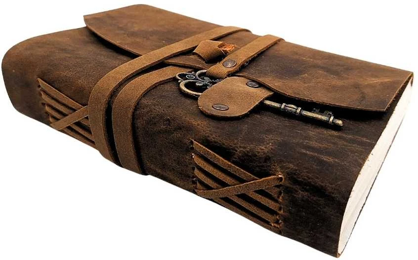 Mirtop Odinė retro užrašų knygelė su raktu ir dirželiu 18x13, 200 psl.